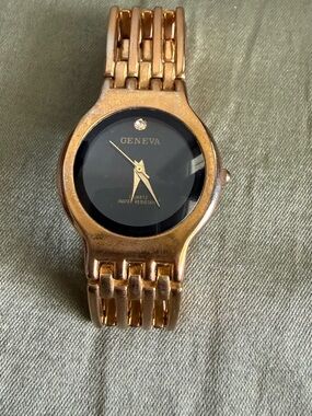 Geneva Rose Gold Bracelet Watch with Black Dial and Crystal Accent
